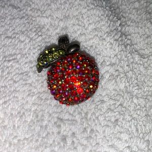 Vintage Laila Rowe Red Rhinestone Pave Small Apple Brooch